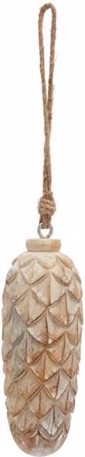 KDMK Rustic Antique White Wash Large Pine Cone Pendant in Brown and White