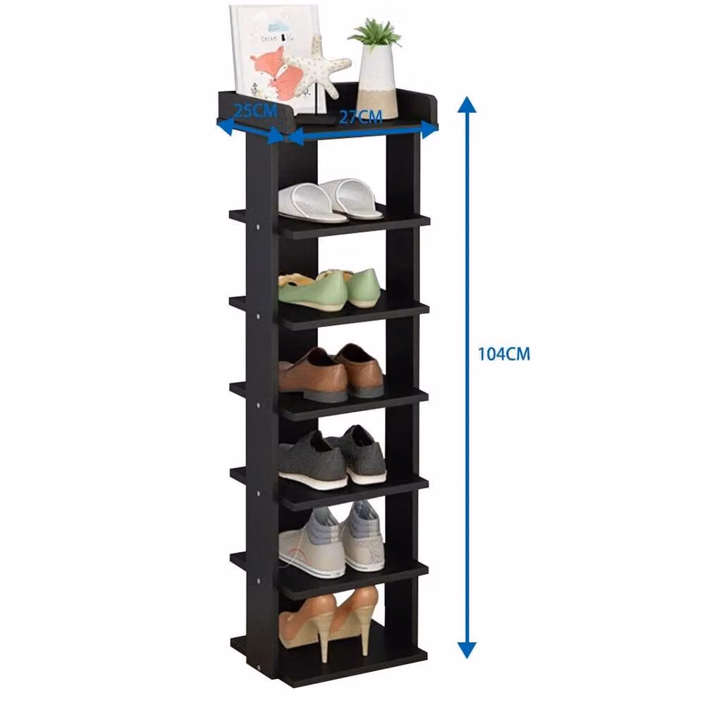 KORVIXA 7 Tier Corner Wooden Shoe Rack Storage Shelf in Black, W/D/H: 100 x 100 x 100 cm – 2