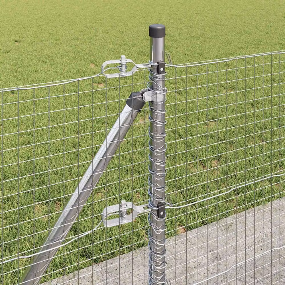 Berkfield Home Modern Welded Wire Fence with 7 Flanged Posts, Galvanised Steel, Silver, W: 40 cm, L: 10 m, H: 2 m – 3
