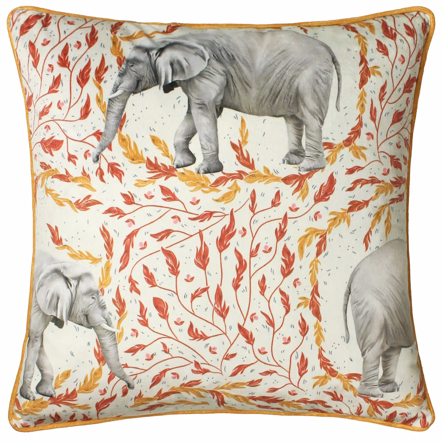 Paoletti Samui Elephant Gold Velvet Printed Square Cushion, W/D/H: 45 x 45 x 45 cm – 2