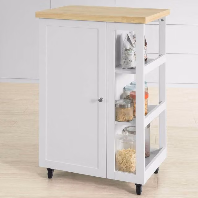 SoBuy Compact Kitchen Trolley in White with Wood-Effect Top