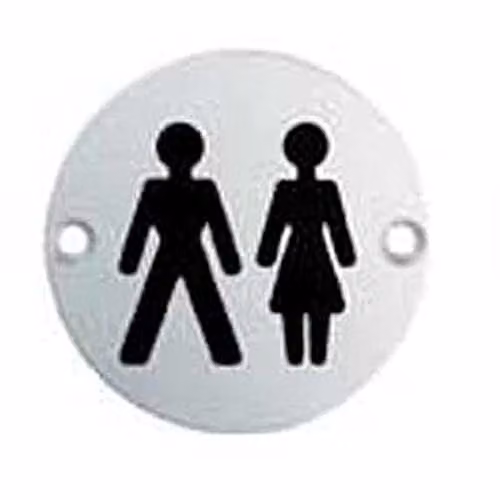 Loops Unisex Bathroom Door Symbol Sign, Brushed Silver Satin Anodised Aluminium, Diameter: 7.6 cm