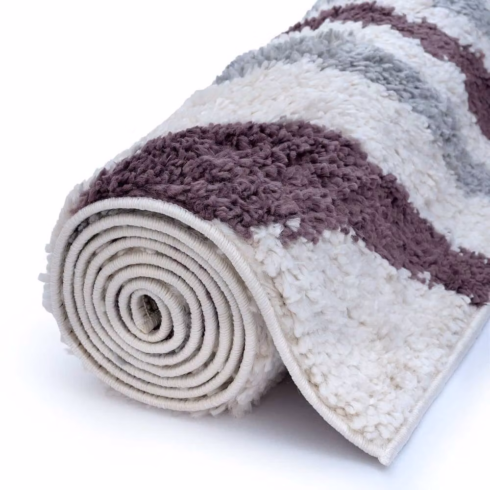 THE RUGS Moodi Wavy Design Shaggy Soft High Pile Living Room Rug in Purple, W: 160 cm, D: 230 cm – 5
