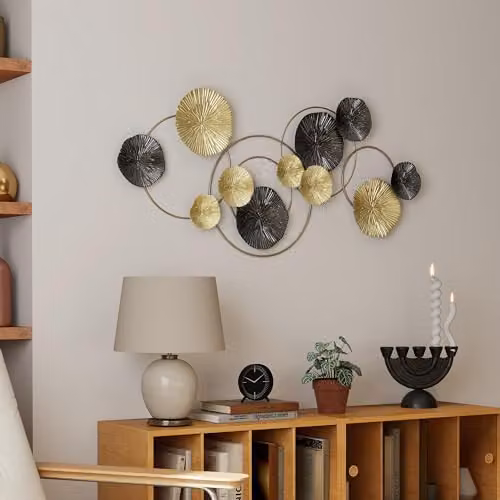 HOMCOM Modern Gold Metal Floral Hanging Wall Art with Abstract Leaf Design – 4