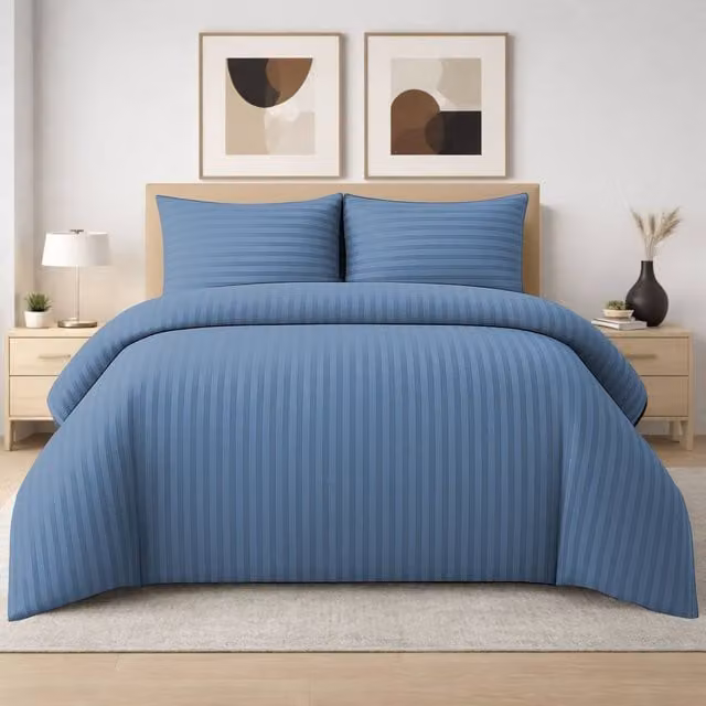 Pamposh 4 Pack Blue Microfibre Striped Duvet Cover and Pillowcase Set, W/D/H: 220 x 180 x 230 cm