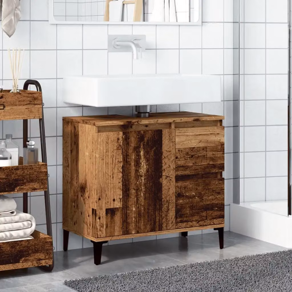 Berkfield Home Sink Cabinet in Old Wood Brown, W/D/H: 65 x 33 x 60 cm – 3
