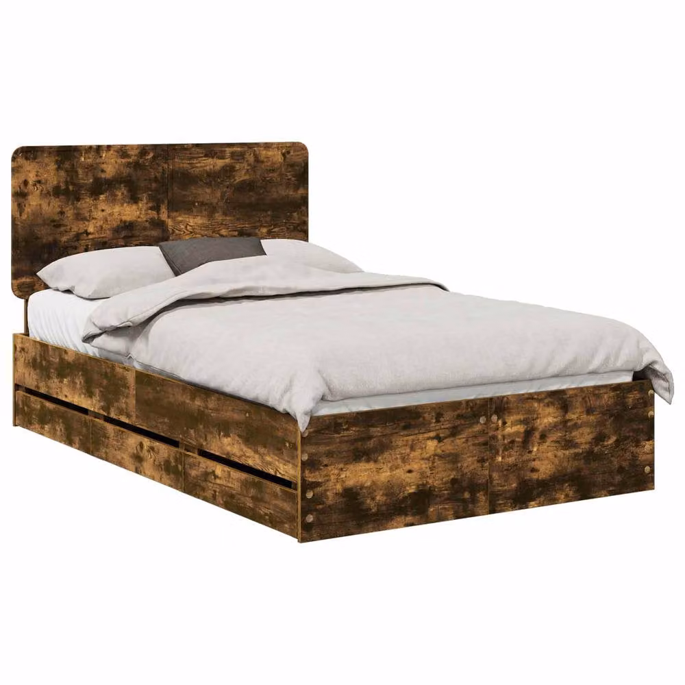 Berkfield Home Modern Bed Frame with Drawers in Smoked Oak Brown, W/D/H: 120 x 190 cm – 2