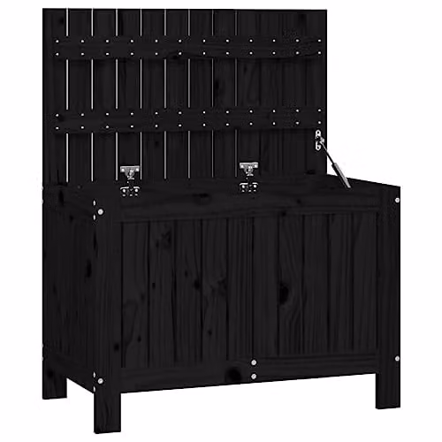 vidaXL Garden Storage Box in Black Solid Pine Wood, W/D/H: 76 x 42.5 x 54 cm