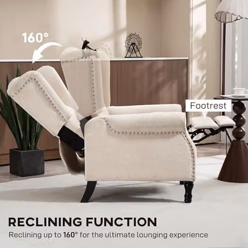 HOMCOM Vintage Wingback Recliner Armchair in Beige with Solid Wood Frame – 3