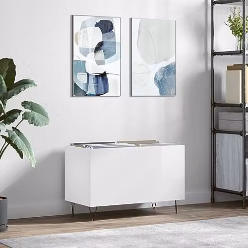 vidaXL Record Cabinet in High Gloss White, W: 74.5 cm, D: 38 cm, H: 48 cm – 2