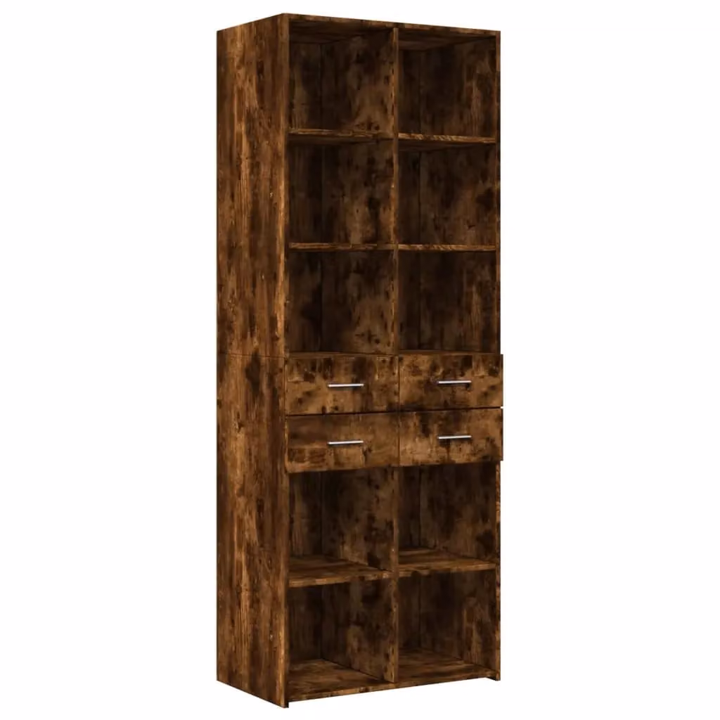 Berkfield Home Modern Smoked Oak Highboard in Brown, W/D/H: 70 x 42.5 x 185 cm