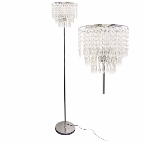 firstchoicelighting Chrome and Transparent Acrylic Crystal Jewelled Floor Lamp H: 153 cm, W: 28 cm, D: 28 cm
