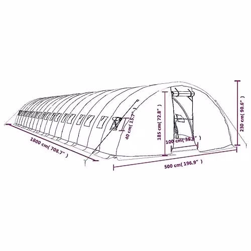 vidaXL Green Steel Frame Greenhouse for Vegetable Gardens, W/D/H: 18 x 5 x 2.3 m – 2