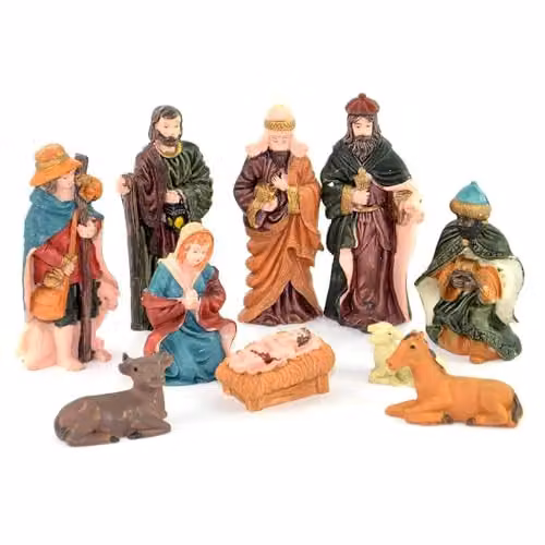 SHATCHI 10-Piece Multicolour Hand Painted Nativity Scene Set for Christmas Tabletop Decoration