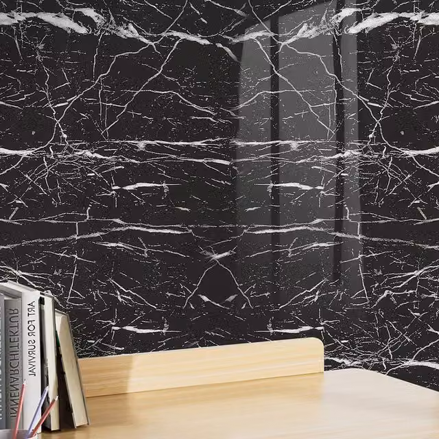 Livingandhome Self Adhesive PVC Marble Wallpaper in Black