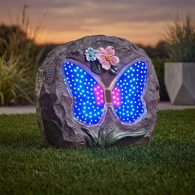 Garden Greatness Papillon Animated Solar Garden Rock Light in Grey and Multicolour
