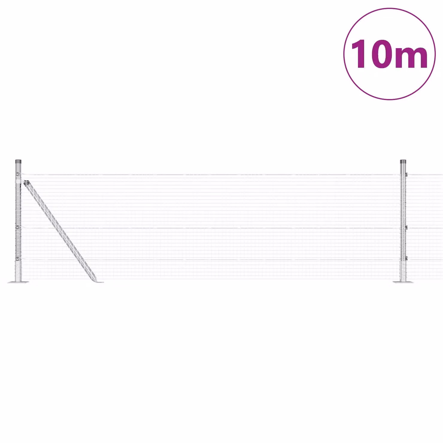 Berkfield Home Galvanised Steel Welded Wire Fence with 7 Flanged Posts, Silver, W: 10 m, H: 0.6 m – 2