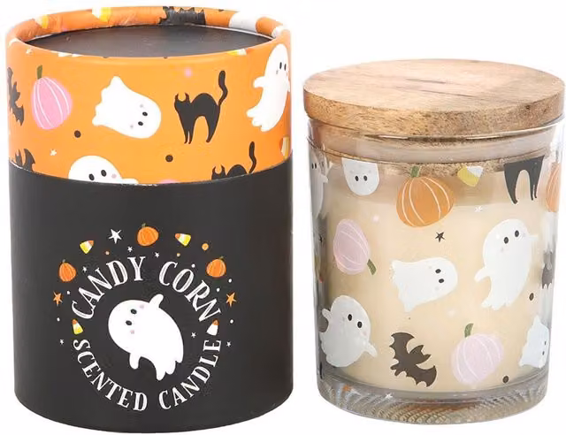 Kingsbury Gifts Sweet and Spooky Scented Candy Corn Jar Candle, Multicolour Gourmand Tabletop Candle with 28 Hour Burn Time