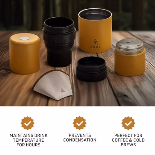 VSSL Nest Pour Over Coffee Kit with Two Stainless Steel Travel Mugs in Sand and Brown – 5