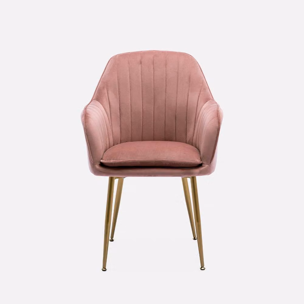 sweeek Pink Velvet Tub Accent Chair with Gold Metal Legs and Armrests – 2