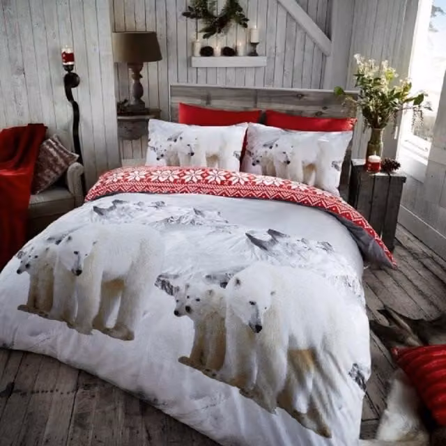 Smart Living White Printed Flannel Cotton Duvet Cover and Pillowcases Set, W/D/H: 200 x 200 cm and 50 x 75 cm – 1