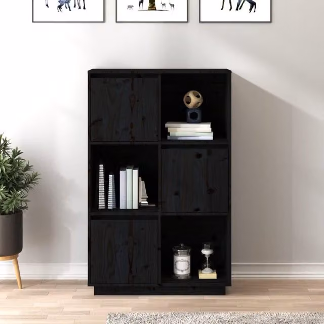 Berkfield Home Black Solid Wood Pine Highboard, W/D/H: 74 x 35 x 117 cm – 1