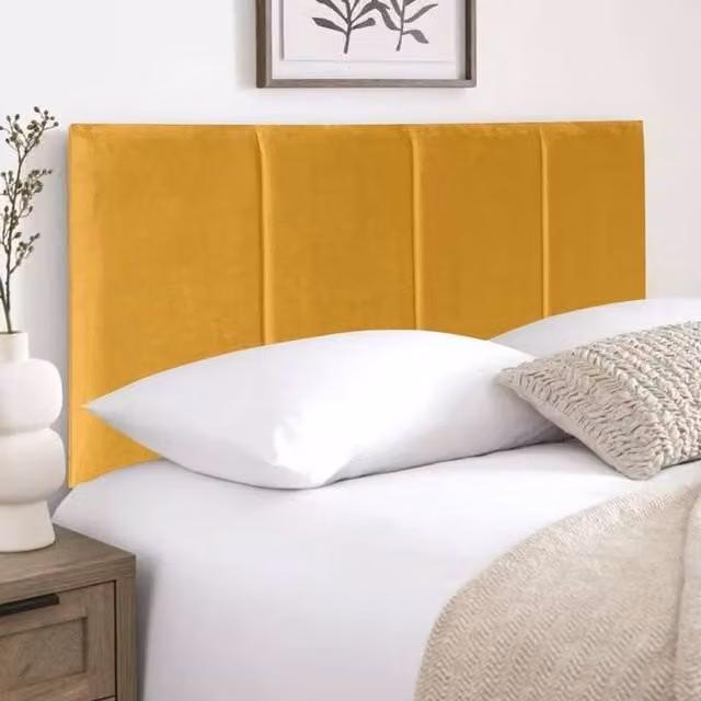Soft Snooze Beds Ruby Luxury Plush Velvet Fabric Headboard for Double Divan Bed in Mustard, Height: 60.96 cm