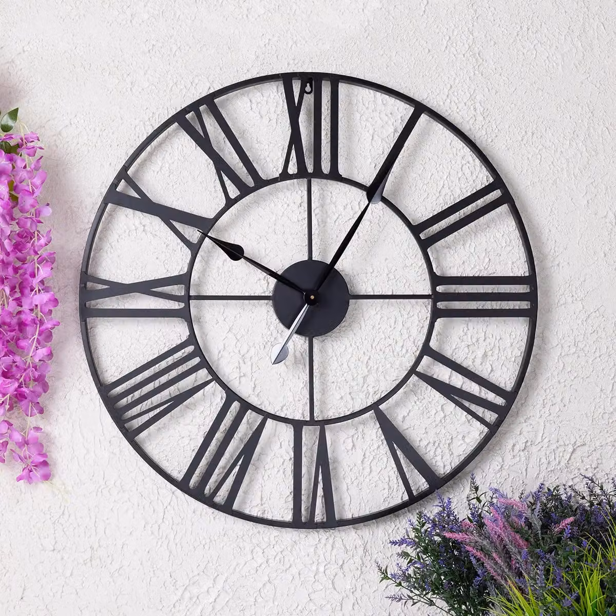 Charles Bentley Round Skeleton Wall Clock with Roman Numerals in Matte Black, Diameter: 80 cm – 3