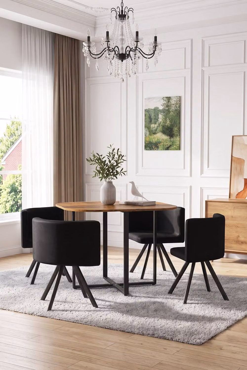 Living and Home Retro Dining Table and 4 Chairs Set in Brown and Black – 3