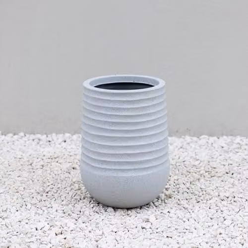 Primrose Tall Round Flower Planter in Beige and Grey, Height: 37 cm