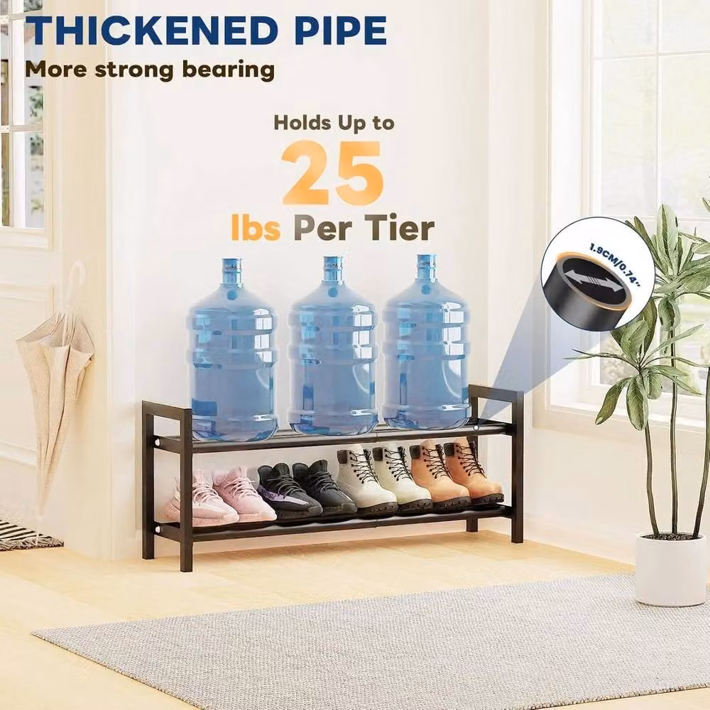 VOGREX 2-Tier Expandable Black Metal Shoe Rack – 3