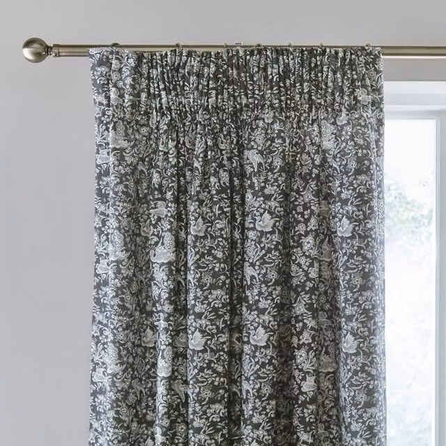 Bedeck Burleigh Regal Peacock Blackout Lined Curtains in Grey and White, Width: 229 cm, Height: 183 cm – 3