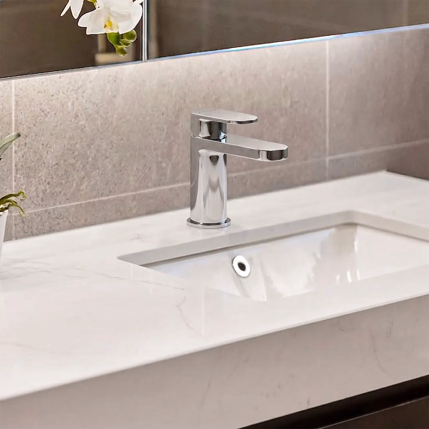 Balterley Current Round Mini Mono Basin Mixer Tap with Push Button Waste, Chrome – 3