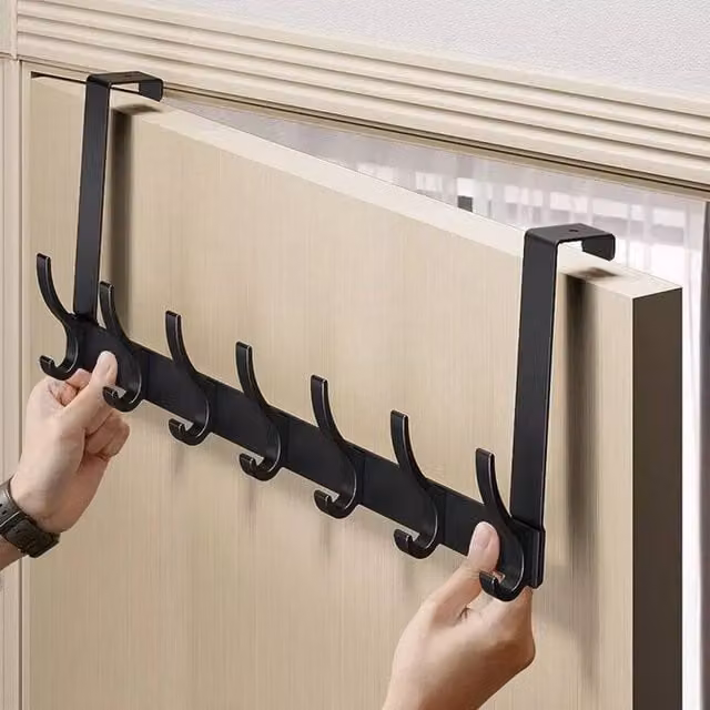 NESTLUNE Black Wall Mounted Metal Coat and Key Hanging Rack, W: 52 cm, H: 28 cm – 1