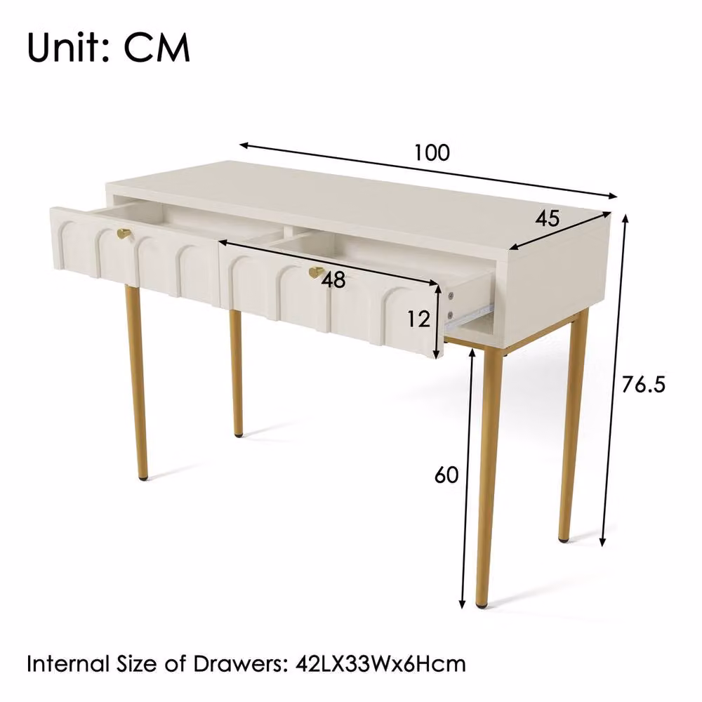 Rolipo White 2 Drawer Dressing Table W: 100 cm, H: 76.5 cm – 2