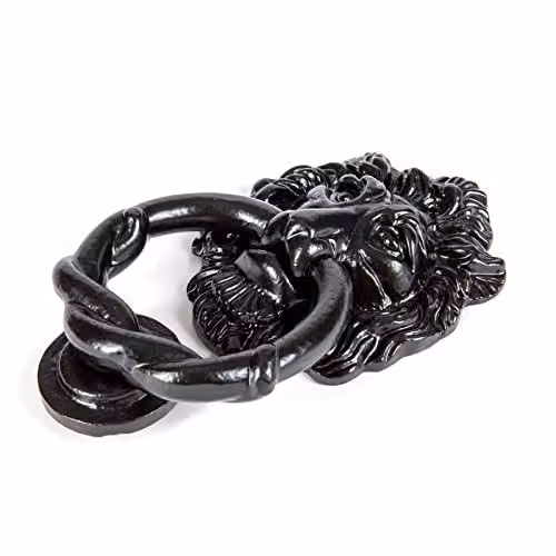 Hammer and Tongs Lion Head Door Knocker in Matt Black Iron, Pack of 2 – 3