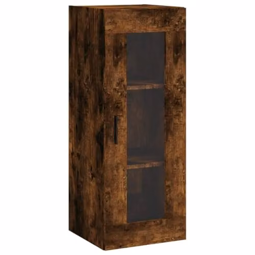 vidaXL Wall Mounted Cabinet with Glass Doors, Smoked Oak, W/D/H: 34 x 34 x 90 cm – 1