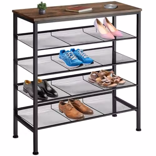 tectake 5-Tier Shoe Rack with Adjustable Shelves in Black and Brown, W/D/H: 75.5 x 30.5 x 85.5 cm