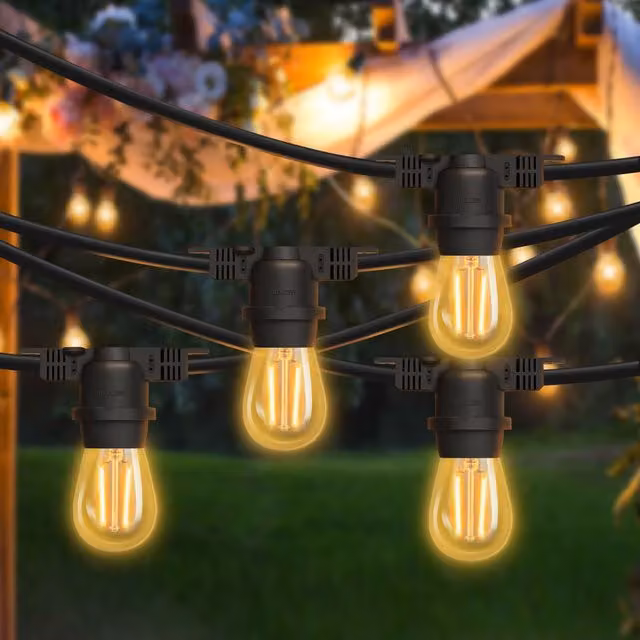 Livingandhome 10m Black String Lights with 15 Warm White Vintage E27 Socket Holders