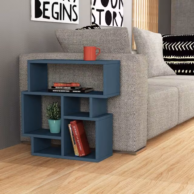 Decortie Karma Modern Rectangular Side Table in Turquoise Blue with Castors
