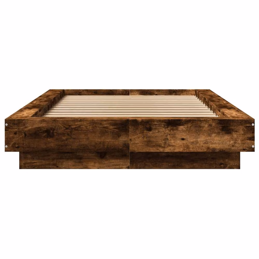 Berkfield Home Durable Bed Frame with LED Under-Bed Lighting in Smoked Oak Brown, W/D/H: 90 x 200 cm – 4