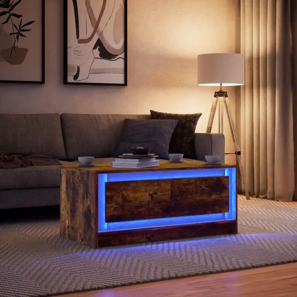 Berkfield Home Smoked Oak Coffee Table with LED Lights in Brown – 3