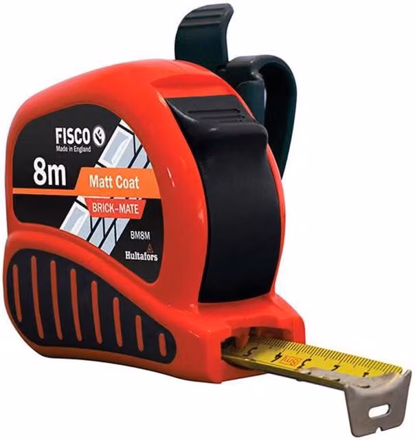 FISCO Bm8M Brick-Mate Pocket Tape Measure, 8m, Red, Width: 2.5cm