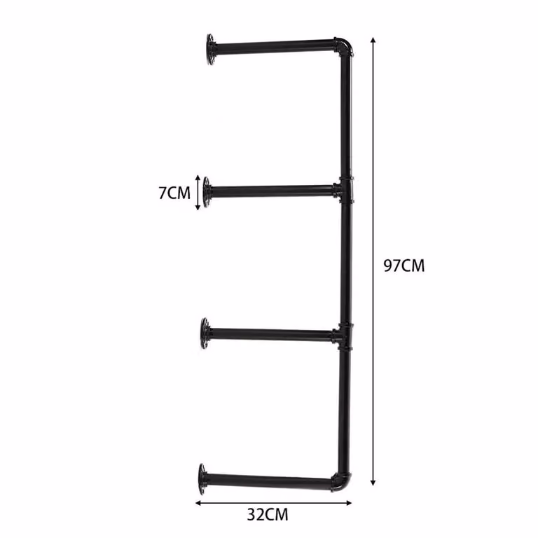 KORVIXA 3-Tier Industrial Pipe Floating Wall Shelf Metal Storage Rack in Matt Black, W/H: 100 x 100 cm