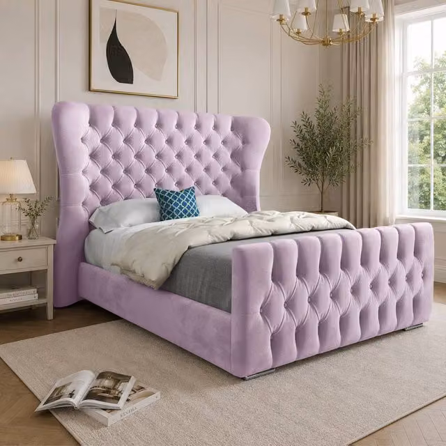 Casani Reedham Upholstered Velvet Single Bed Frame in Pink, W/D/H: 90 x 200 x 137 cm
