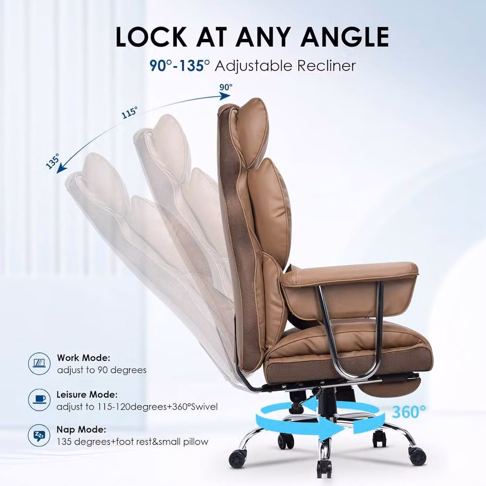 Gartistgo Ergonomic High Back Brown Synthetic Leather Office Chair with Footrest and Headrest – 4