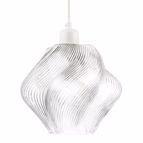 Happy Homewares Modern Transparent Twisted Glass Pendant Light Shade with Etched Grooves W/D/H: 22 x 20 x 22 cm