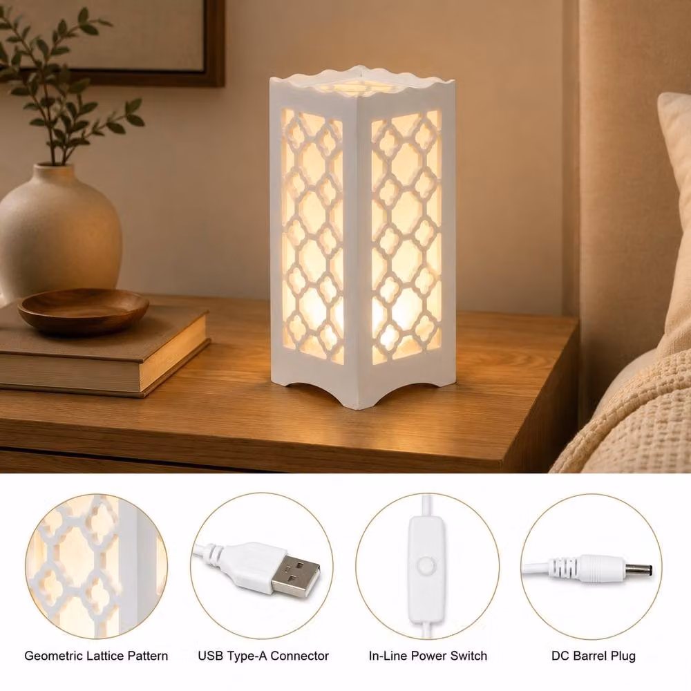 Bright Zeal White LED Table Lamp with Flower Shaped Carving – 4