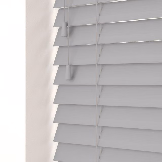 NewEdgeBlinds Grey Faux Wood Venetian Blinds with Cord, Width: 50 cm