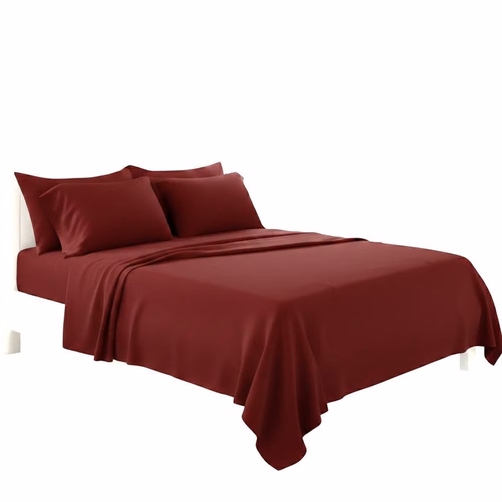 Snug City Red Plain Poly Cotton Easy Care Fitted Sheet and Matching Pillowcase Set, King Size (180 x 200 cm) – 2